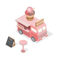 Vector isometric food trucks.