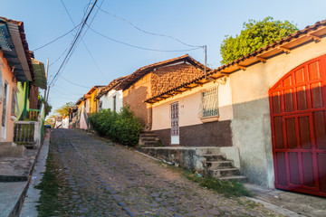 Fototapeta na wymiar Cobbled street in Suchitoto, El Salvador