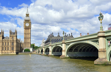 Fototapeta na wymiar Big Ben clock tower on the River Thames, near Westminster Palace and Houses of Parliament in London England has become a symbol of England and Brexit discussions
