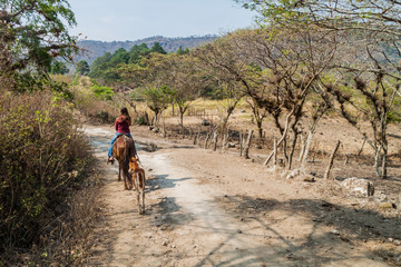 Fototapeta premium Horseback riding in Protected Area Miraflor, Nicaragua