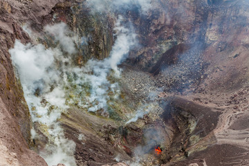 Fumaroles and molten lava in Telica volcano crater, Nicaragua