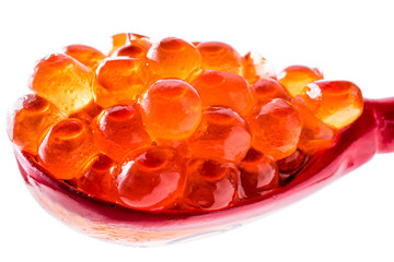 Red salmon caviar in glass. Sea food. Healthy eating.