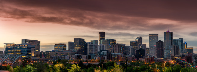 Orange sky over the morning of Denver Colorado - obrazy, fototapety, plakaty