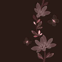 Hand-drawing floral background with butterflies. Element for design. Vector illustration.