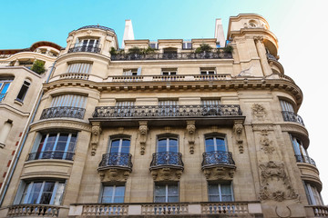 The facade of Parisian building, France.