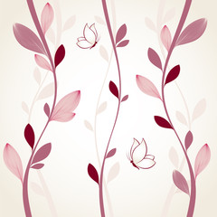 Hand-drawing floral background with butterflies. Element for design.