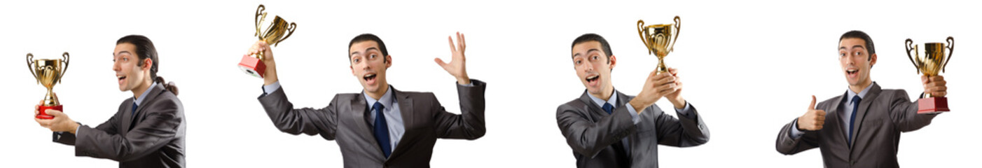 Collage of businessman receiving award