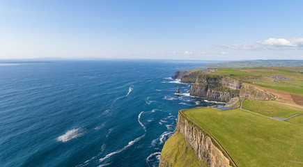 Aerial birds eye view from the world famous cliffs of moher in county clare ireland. beautiful irish scenic landscape nature in the rural countryside of ireland along the wild atlantic way. - 165357079