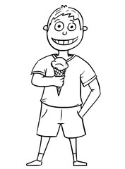 Cartoon Illustration of Boy Holding Ice Cream Cone
