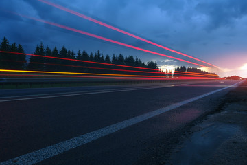 Fototapeta na wymiar Night view on highway, speed concept.