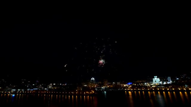 Big firework over the city. Beautiful big firework over the river