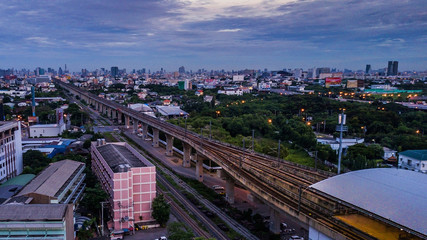 Fototapeta na wymiar train subway station in Thailand, Twilight time sky