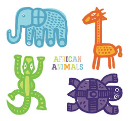 Set cute cartoon African animals vector paintbrush