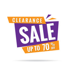 Vol. 3 Clearance Sale orange purple 70 percent heading design for banner or poster. Sale and Discounts Concept. Vector illustration.