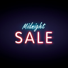 Midnight sale 01 neon style heading design for banner or poster. Sale and Discounts Concept. Vector illustration.