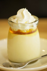 Caramel custard with whipped in glass