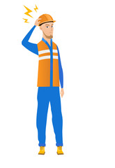 Young caucasian builder with lightning over head.