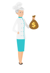 Seinor caucasian chef holding a money bag.