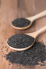 Basil seeds in spoon.