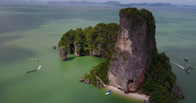Ko tapu, Koh tapu, James bond's island, Thailand in aerial scene 4k