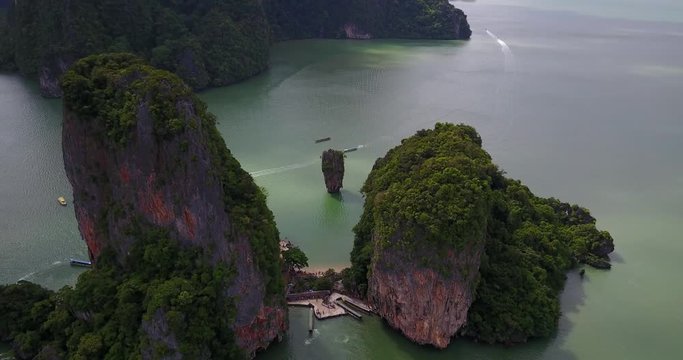 Ko tapu, Koh tapu, James bond's island, Thailand in aerial scene 4k