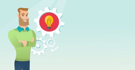 Caucasian man with business idea lightbulb in gear