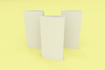 Blank white two fold brochure mockup on yellow background