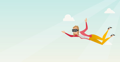 Business woman in vr headset flying in the sky.