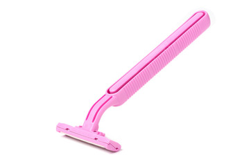Pink razor isolate on white background.