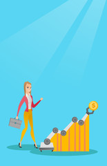 Woman looking at profit chart with robotic arm.