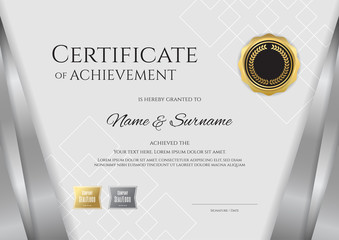 Luxury certificate template with elegant silver border frame, Diploma design for graduation or completion