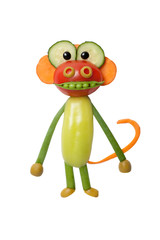 Monkey made of fresh vegetables on white background