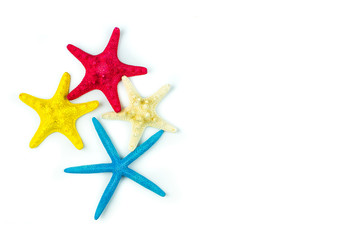 Fototapeta na wymiar Many colors starfish isolated on white background.