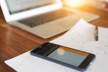 Mobile phones are used for mathematical calculators. Laptop, smart phone, white paper and pencil...