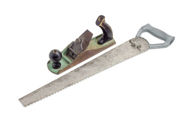 Old hand plane and crosscut hand saw