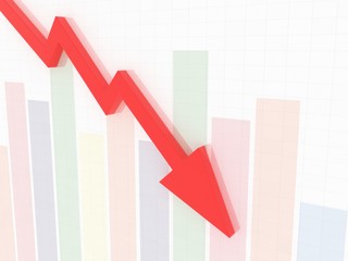  financial down arrow with statistical bars and grid white background 3d rendering