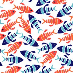 Fototapeta na wymiar Seamless summer pattern with colored fishes. Vector illustration.
