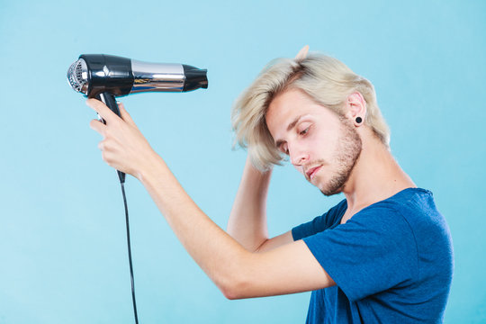 Trendy Man With Hair Dryer