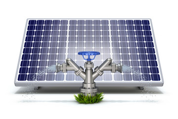 Solar irrigation concept with solar panel and water hydrant