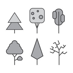 Set of vector line Trees. Forest creative icons