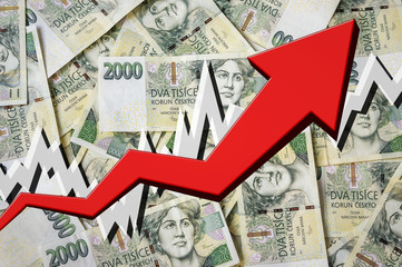 Growing arrow with czech crowns money background