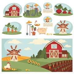 Obraz na płótnie Canvas Farm household or farmer agriculture and cattle farming vector flat design