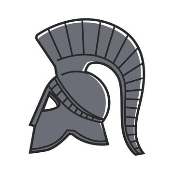 Ancient Greek solid metal gladiators helmet isolated illustration