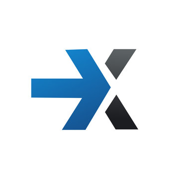 letter x logo with arrow logo design concept template