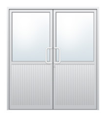 Vector illustration of aluminium door and chrome door handle and glass isolated on white background.