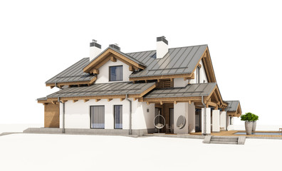 3d rendering of modern cozy house in chalet style