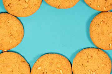 Fresh baked peanut cookies on rustic background