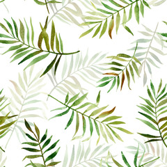 Seamless pattern with watercolor tropical leaves. Illustration can be used for gift wrapping, background of web pages, as a print for any printing products.