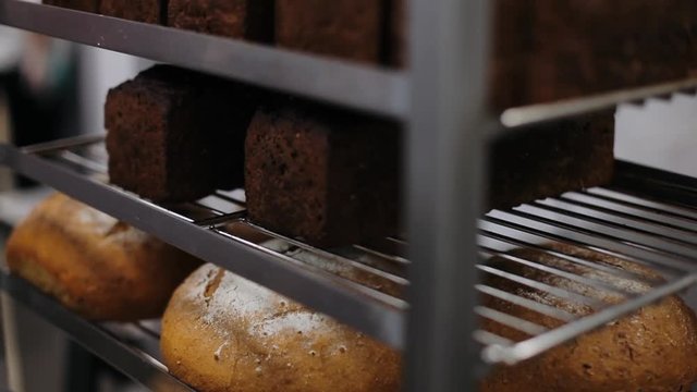 Restaurant kitchen, view of baked bread.
