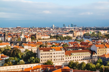 Naklejka na ściany i meble Aerial view of Prague, Czech Republic on a sunny evening